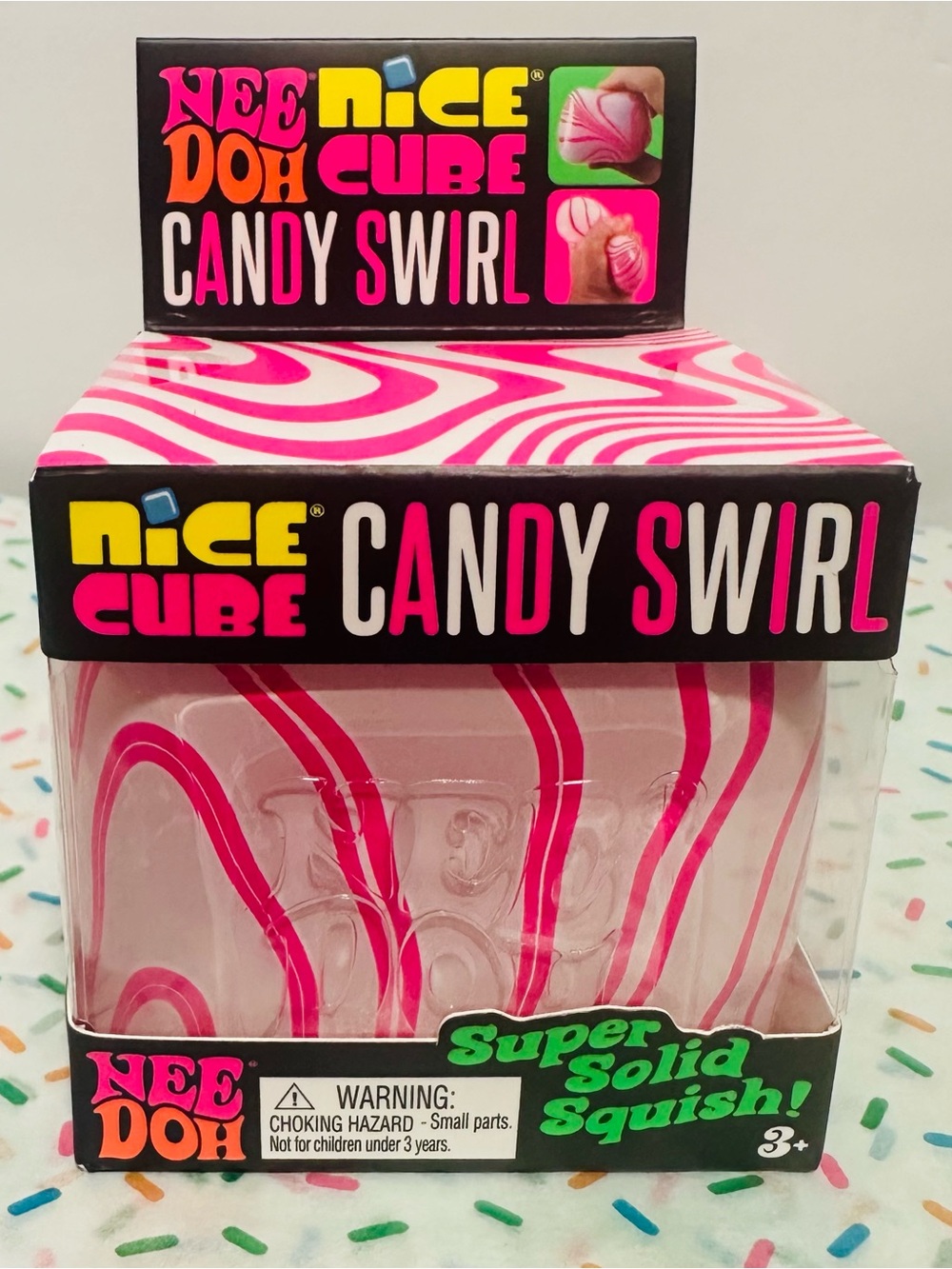 Nee Doh n•ice Cube Candy Swirl Super Solid Squish - Pink